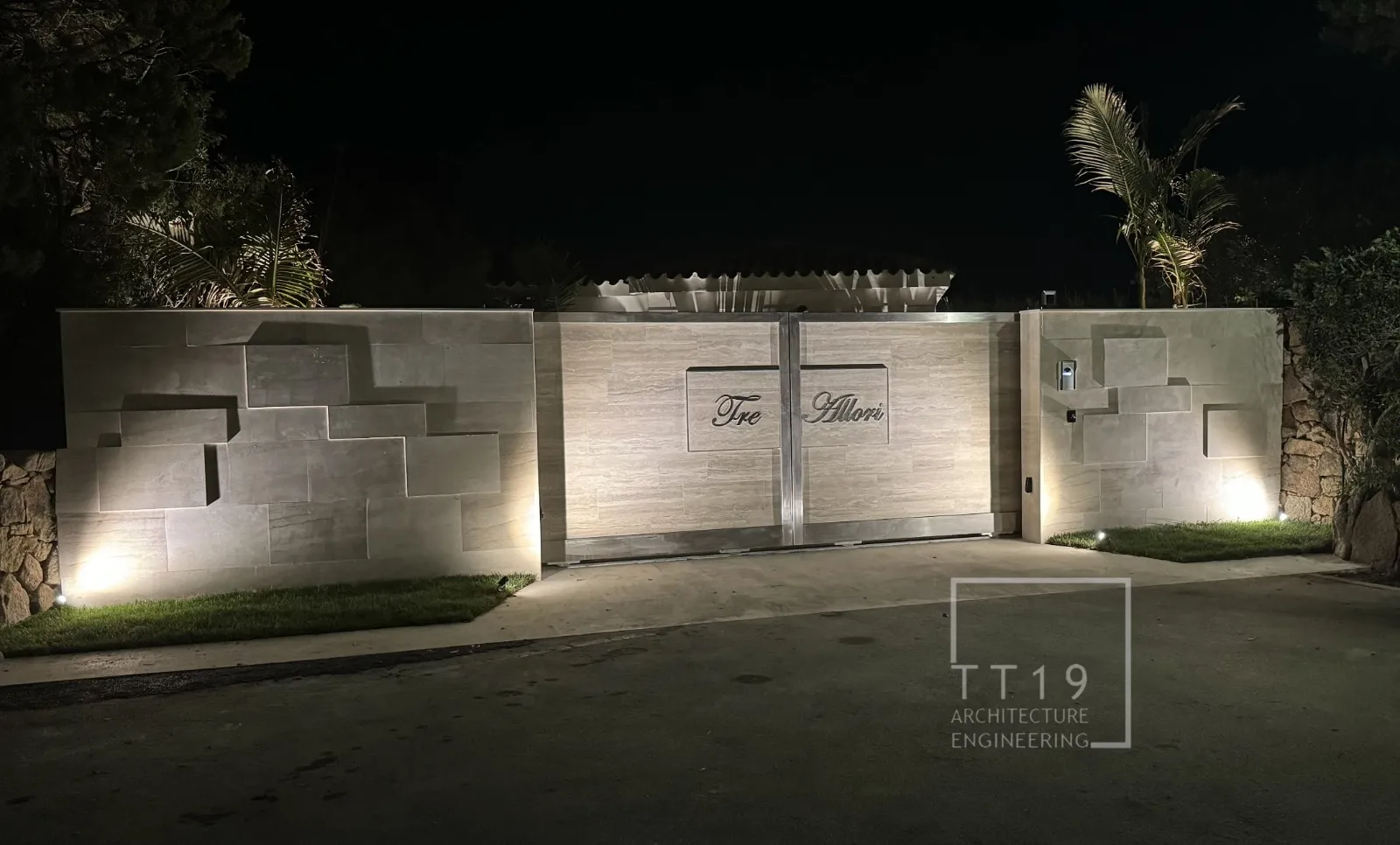 Cancelli scorrevoli in acciaio inox e gres porcellanato