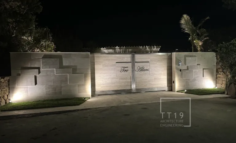 Cancelli scorrevoli in acciaio inox e gres porcellanato